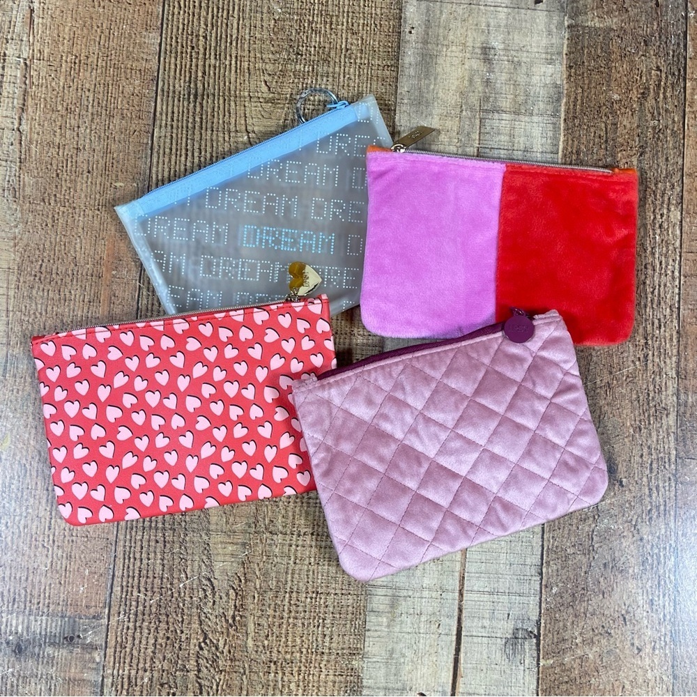 ipsy Heart Dream Clear Velvet Colorful Quilted Mauve Valentine Pink Makeup Bags